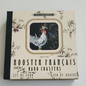 Williams Sonoma Rooster Français Coaster Set - Black and Cream